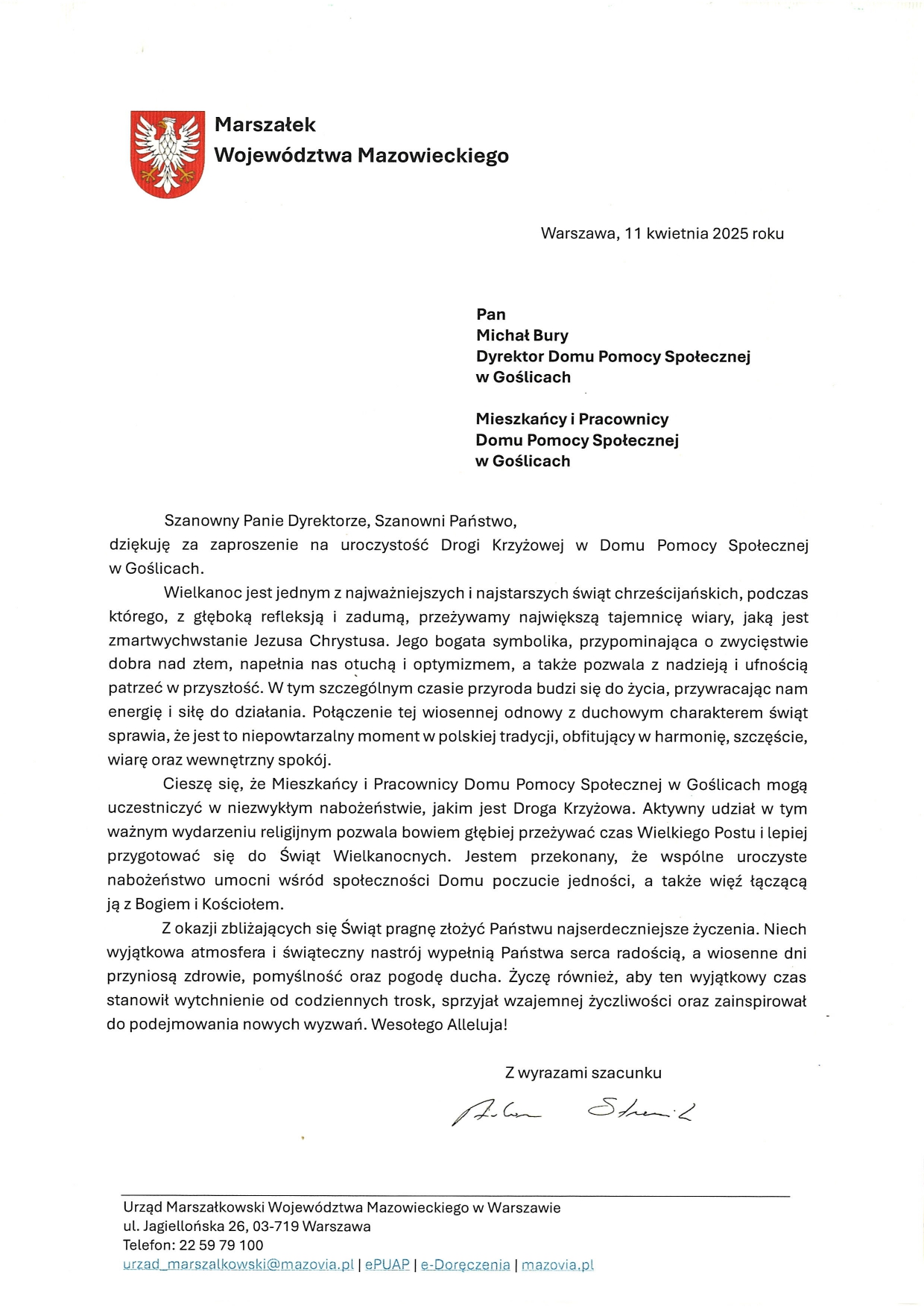 List Marszałka Województwa Mazowieckiego page 0001